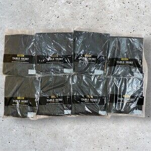 Black TABLE SKIRT, 29" X 14' Pleated Plastic Disposable Waterproof Set Of 8